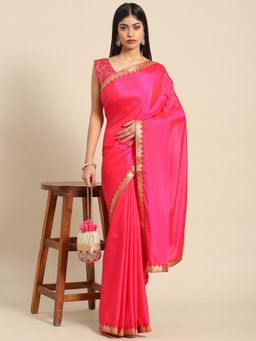 Akhilam - Women's Silk Pink Woven Celebrity Saree with Unstitched Blouse
