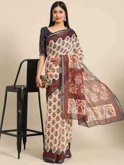 Akhilam - Women's Manipuri Silk Multi Printed Designer Saree with Unstitched Blouse
