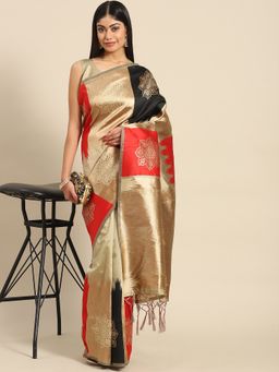 Akhilam - Women's Silk Multi Printed Designer Saree with Unstitched Blouse