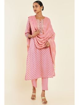 Soch - Women Pink Cotton Printed Suit (Set of 3)
