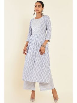 Soch - Women Blue Rayon Floral Kurta (Set of 2)