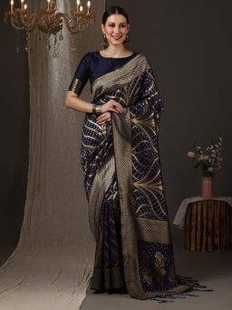 Akhilam - Women's Silk Navy Woven Celebrity Saree with Unstitched Blouse