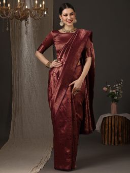 Akhilam - Women's Silk Maroon Woven Celebrity Saree with Unstitched Blouse