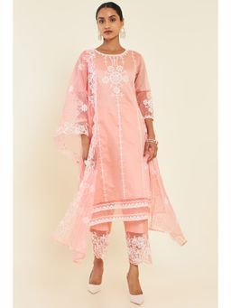 Soch - Women Pink Chanderi Embroidered Suit (Set of 3)