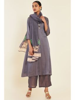 Soch - Women Grey Silk Solid/plain Suit (Set of 3)