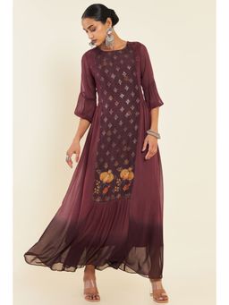 Soch - Women Purple Georgette Embroidered Dress Kurta