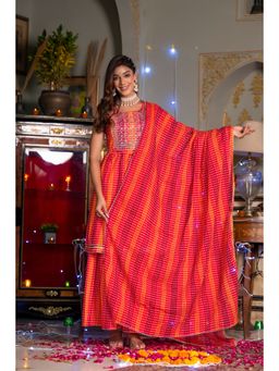 The Kapas - Festive Red Kurta And Sharara With Dupatta (Set of 3)