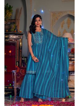 The Kapas - Festive Blue Peplum Kurta And Sharara With Dupatta (Set of 3)