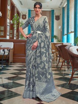 Akhilam - Women's Cotton Linen Multi Woven Design Designer Saree with Unstitched Blouse