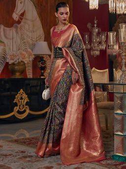 Akhilam - Women's Cotton Linen Multi Woven Design Designer Saree with Unstitched Blouse