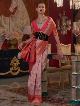 Akhilam - Women's Cotton Linen Multi Woven Design Designer Saree with Unstitched Blouse