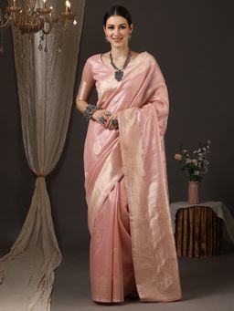 Akhilam - Women's Silk Blend Pink Woven Design Designer Saree with Unstitched Blouse