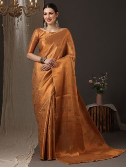 Akhilam - Women's Silk Copper Woven Design Designer Saree with Unstitched Blouse