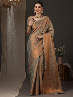 Akhilam - Women's Silk Cotton Green Woven Design Designer Saree with Unstitched Blouse