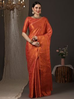 Akhilam - Women's Silk Cotton Red Woven Design Designer Saree with Unstitched Blouse