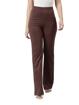 Go Colors - Women Solid Dark Brown High Rise Ponte Bell Bottoms
