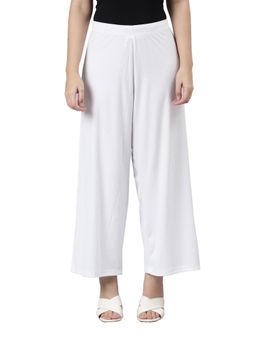 Go Colors - Women Solid White Viscose Mid Rise Palazzos