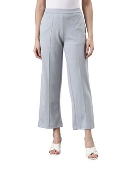 Go Colors - Women Solid Aqua Ponte Wide Leg Pants