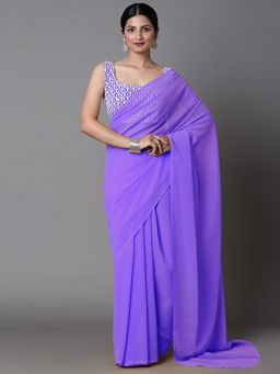 Akhilam - Women's Silk Blend Lavender Woven Design Designer Saree with Unstitched Blouse
