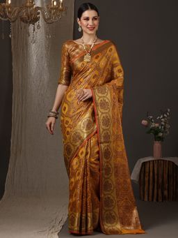 Akhilam - Women's Silk Yellow Woven Design Designer Saree with Unstitched Blouse