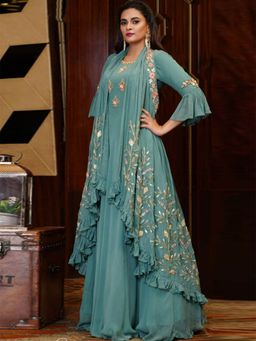 Odette - Party Wear Georgette Semi Stitched Kurta with Palazzo and Dupatta (Set of 3)