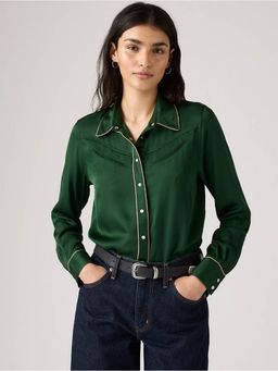 Levi's - Women's Solid Green Spread Collar Shirt