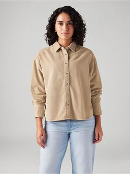 Levi's - Women's Beige Solid Relaxed Fit Shirt