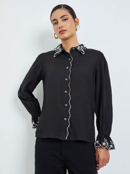 Styli - Women Black Regular Fit Full Sleeve Shirt