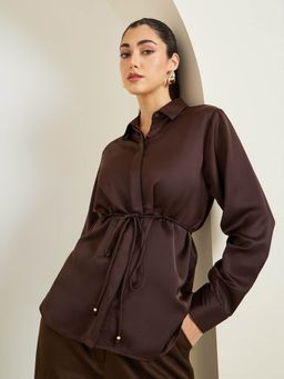 Styli - Women Brown Long Sleeve Shirt with Belt