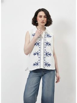 AAREIN - White Cotton Embroidered Bohemian Shirt