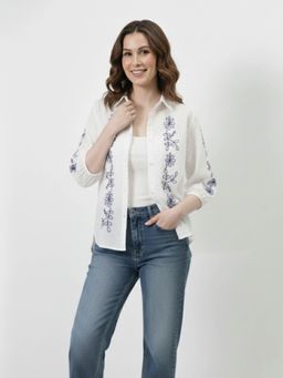 AAREIN - White Embroidered Cotton Dobby Shirt