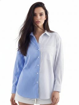 Outzidr - Half And Half Striped Fashion Shirt