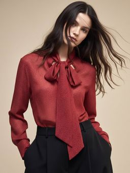 Outzidr - Red Exaggerated Collared Polka Dotted Shirt