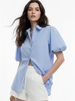 Outzidr - Blue Oversized Puff Sleeve Shirt