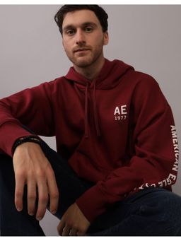American Eagle - Men Maroon Logo Typogrpahy Hoodie