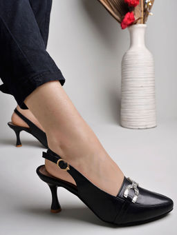 Shoetopia - Classy Slingback Black Pumps for Women & Girls