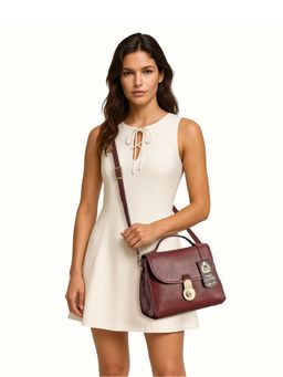Hidesign - MARINA Genuine Leather Women Maroon Crossbody Sling Bag with Detachable Strap