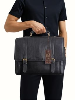 Hidesign - ANDRE 4215 Genuine Leather Men Black Briefcase with Detachable Strap