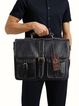 Hidesign - CASTELLO Genuine Leather Men Black Briefcase with Detachable Strap