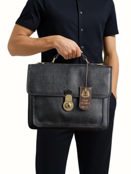 Hidesign - LUCCA Genuine Leather Men Black Briefcase with Detachable Strap