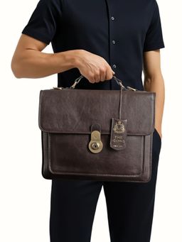 Hidesign - LUCCA Genuine Leather Men Brown Briefcase with Detachable Strap