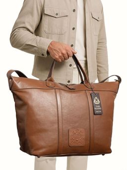 Hidesign - ROBERTO Genuine Leather Unisex Tan Duffle Bag with Detachable Strap