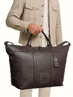 Hidesign - ROBERTO Genuine Leather Unisex Brown Duffle Bag with Detachable Strap
