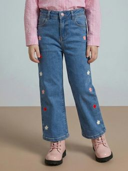 VERO MODA - Girl's Dark Blue Embroidered Straight Leg Jeans