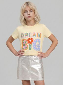VERO MODA - Girl's Yellow Graphic Print T-Shirt