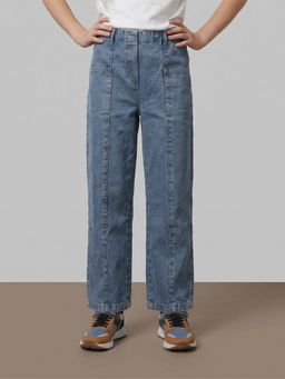 VERO MODA - Girl's Blue Mid Rise Straight Fit Jeans