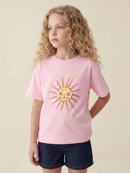 VERO MODA - Girl's Pink Printed T-Shirt