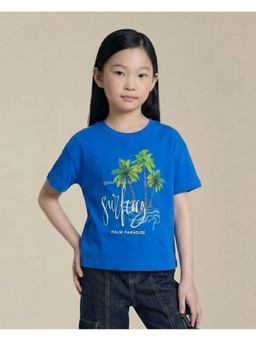 VERO MODA - Girl's Blue Printed Cotton T-Shirt