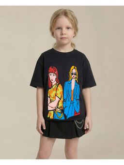 VERO MODA - Girl's Black Printed T-Shirt