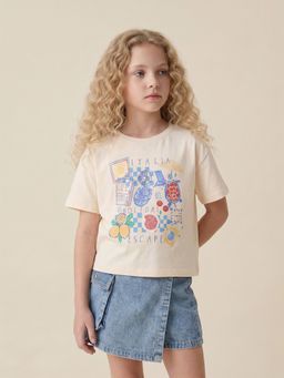 VERO MODA - Girl's Ecru Graphic Print T-Shirt